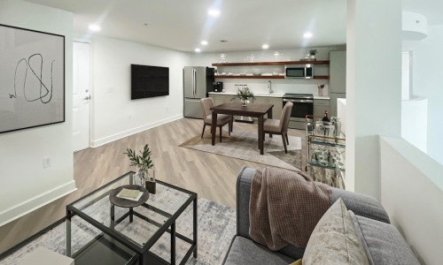 living area with a couch and coffee table